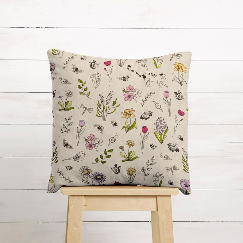 Tecido para decoração Meio linho Panamá Flores de primavera – natural/rosa,  image number 9