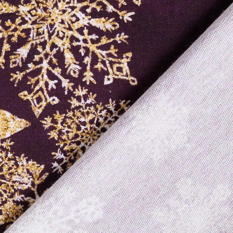 French Terry Sweat de verão Flores de gelo Tecido com orla | Glitzerpüppi – beringela/ouro velho,  image number 4