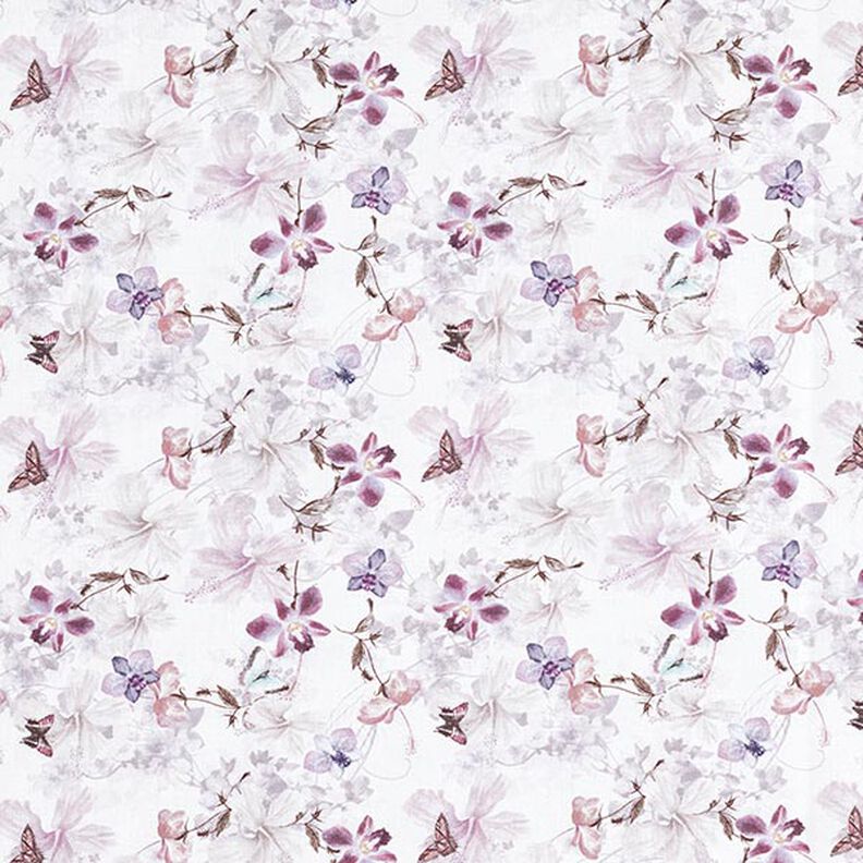 Tecido para decoração Popelina de algodão Borboletas e Orquídeas – púrpura média,  image number 1