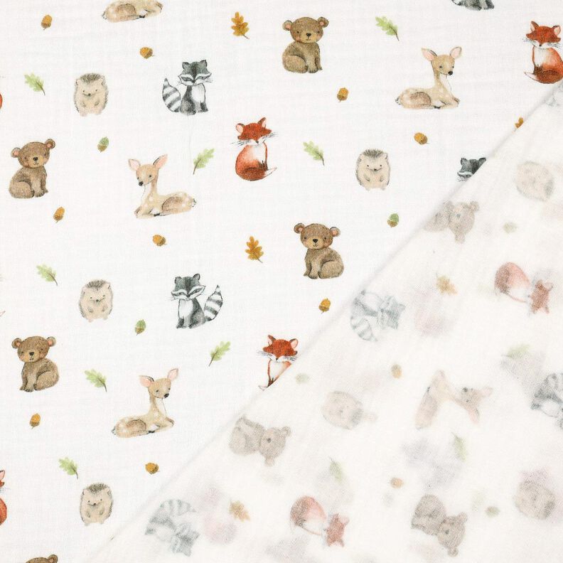 Musselina/ Tecido plissado duplo Animais da floresta Impressão Digital | Poppy Fabrics –,  image number 4