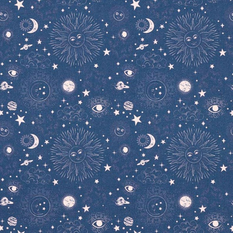 Tecido para decoração Meio linho Panamá Corpos celestes – azul-marinho,  image number 1