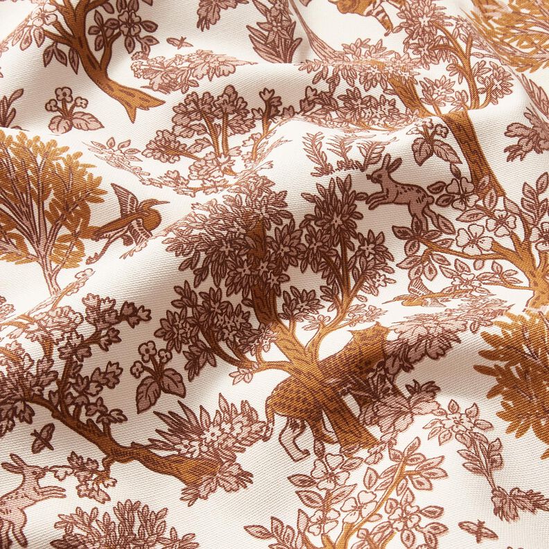 Tecido para decoração Meio linho Panamá Animais na floresta – branco/cor de caramelo,  image number 2