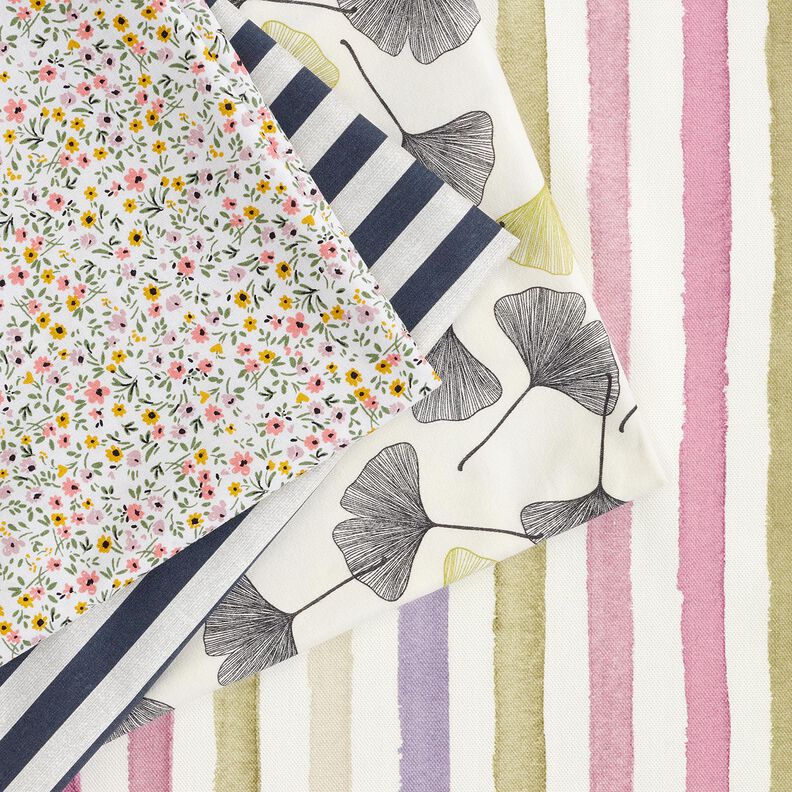 Tecido para decoração Meio linho Panamá Riscas aquarela – marfim/eucalipto,  image number 5