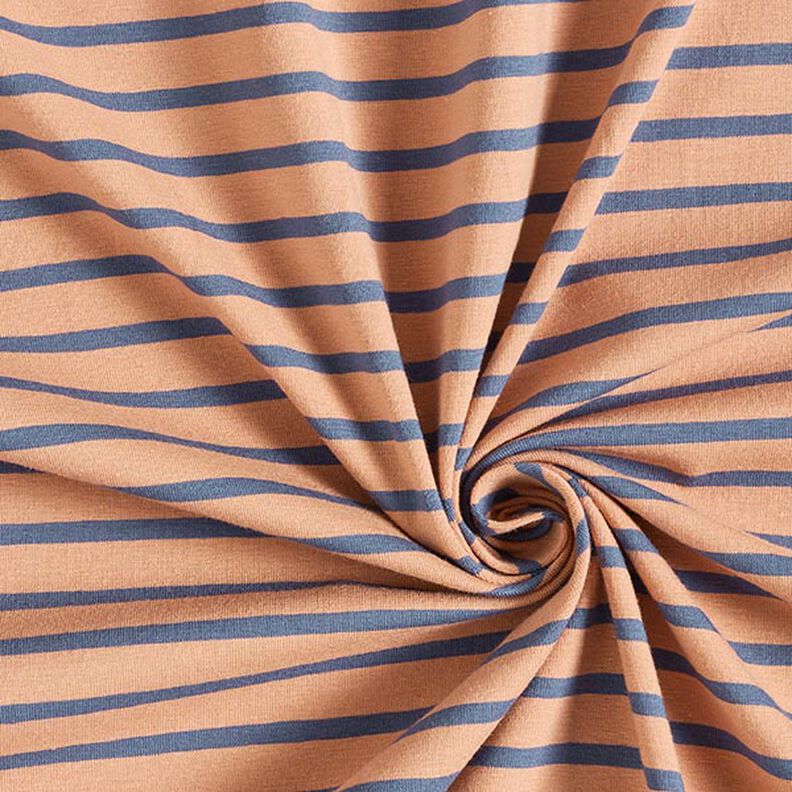 Jersey de algodão Riscas estreitas e largas – cobre/azul ganga,  image number 3