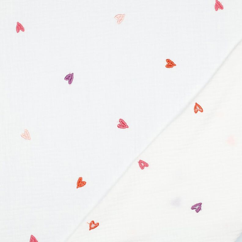 Musselina/ Tecido plissado duplo Corações bordados | Poppy Fabrics – branco/rosé,  image number 4