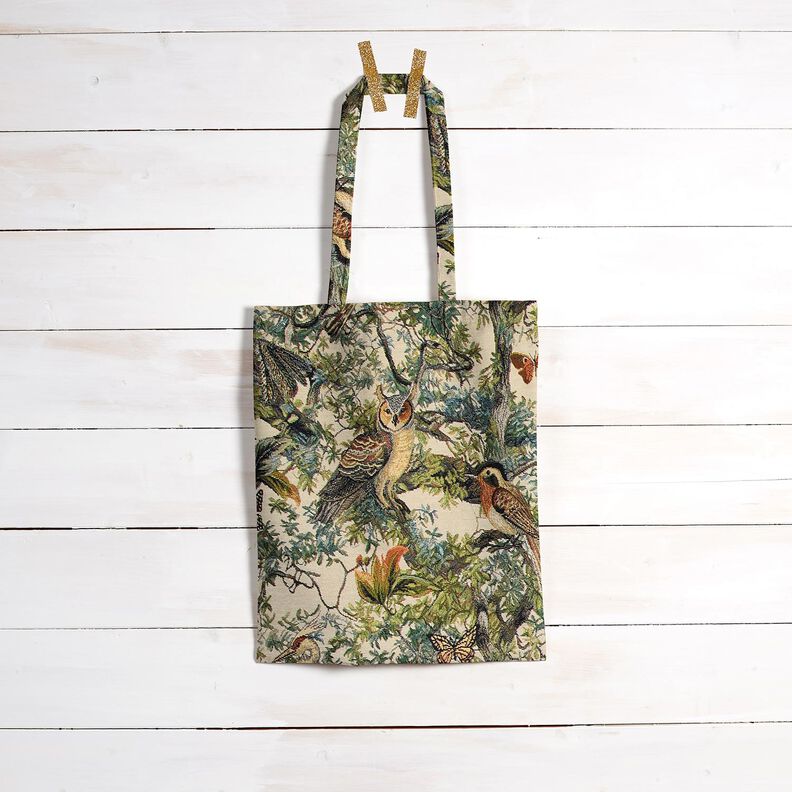 Tecido para decoração Gobelina pássaros artísticos – bege claro/verde-pinheiro,  image number 6