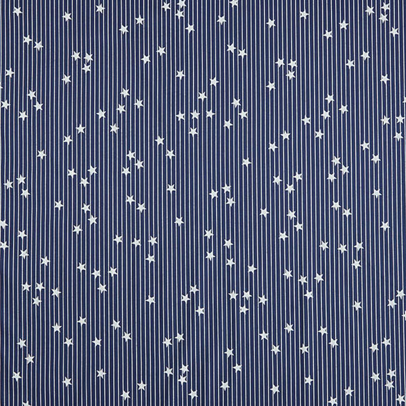 Popelina de algodão Riscas e estrelas – azul-marinho/branco,  image number 1