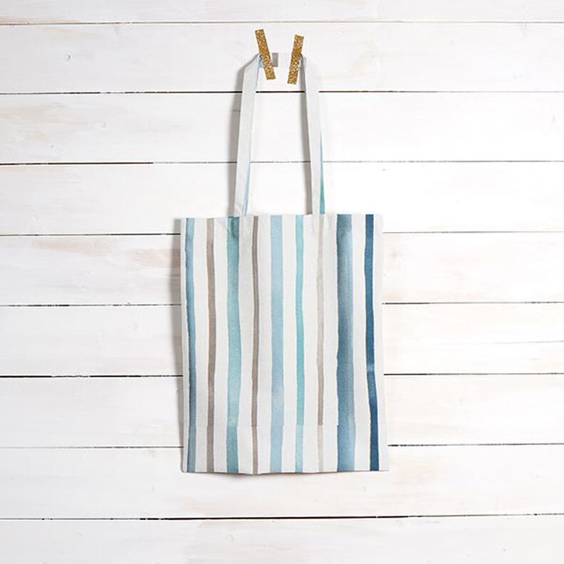 Tecido para decoração Meio linho Panamá Aguarelas Riscas – branco/azul,  image number 8