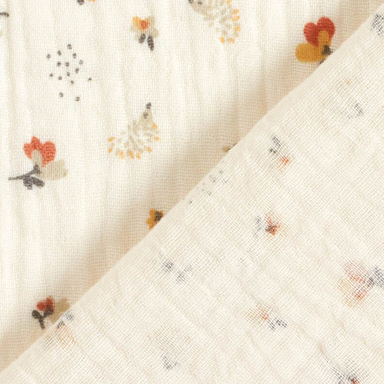 Musselina/ Tecido plissado duplo Flores e ouriços – branco sujo,  image number 4