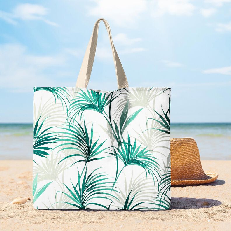 Tecido para decoração Panamá Folha de palmeira – branco/verde esmeralda,  image number 7