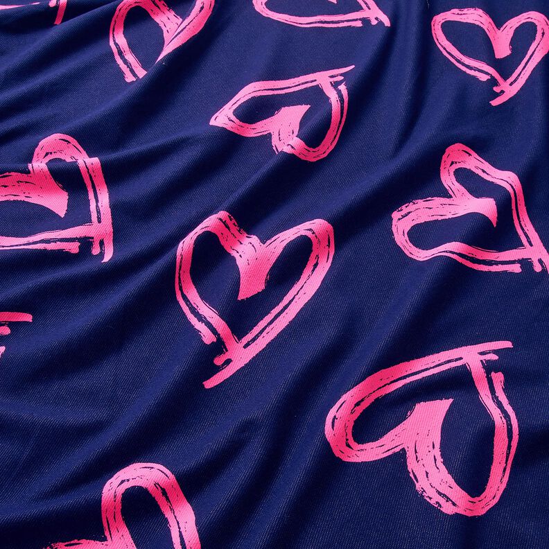 French Terry Sweat de verão Jeanslook com corações neon – azul-noite/rosa vivo,  image number 2
