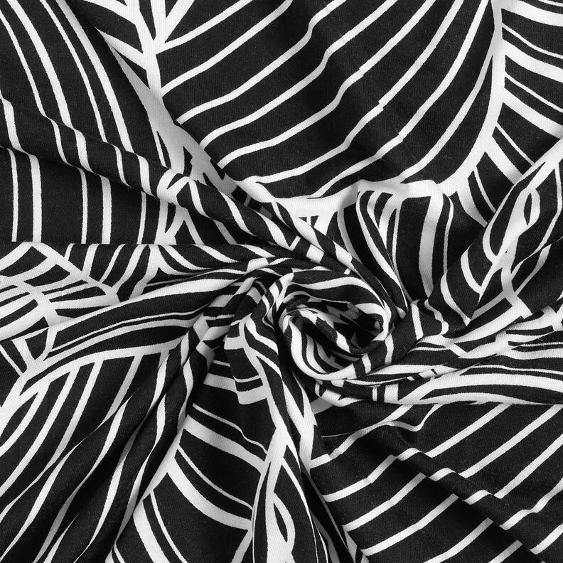 Jersey de viscose Folhas abstratas – preto/branco,  image number 4
