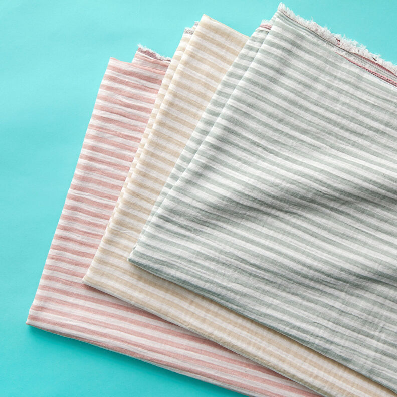 Musselina/ Tecido plissado duplo Dupla face Riscas – verde amarelado/branco,  image number 5