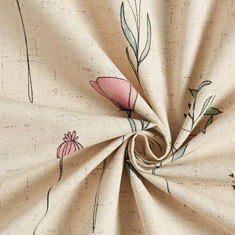Tecido para decoração Meio linho Panamá flores secas – natural/rosa,  image number 5