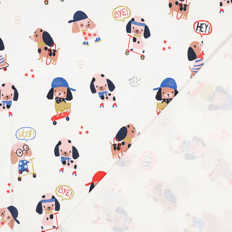 Jersey de algod&atilde;o C&atilde;o a andar de skate Impress&atilde;o Digital | Poppy Fabrics &ndash; marfim/ouro ros&eacute;,  image number 4