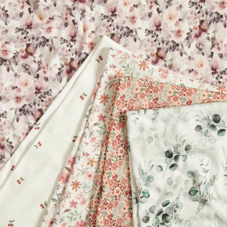 Jersey canelado Flores românticas Impressão Digital – branco sujo,  image number 5