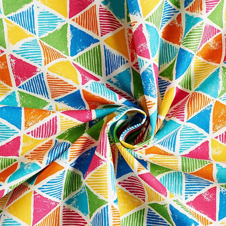 Tecido para decoração Meio linho Panamá Triângulos coloridos – branco,  image number 3
