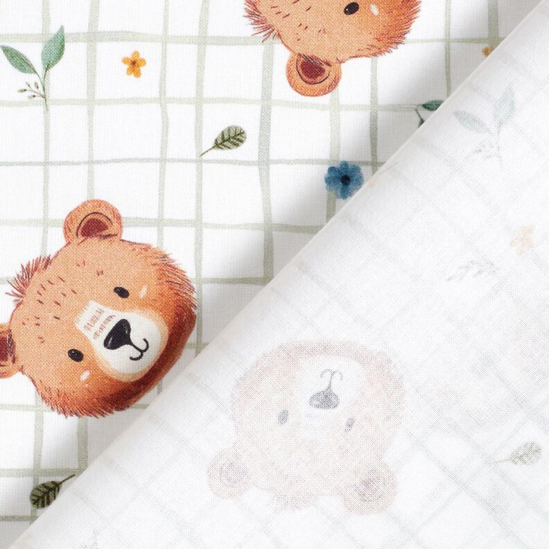 Popelina de algod&atilde;o Ursinhos de peluche em padr&atilde;o xadrez Impress&atilde;o Digital &ndash; branco/verde amarelado,  image number 4