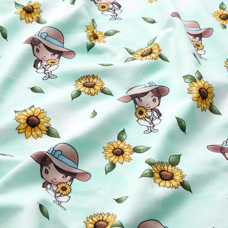 Jersey de algodão Girassóis Menina | Glitzerpüppi – azul-gelo/amarelo-sol,  image number 2