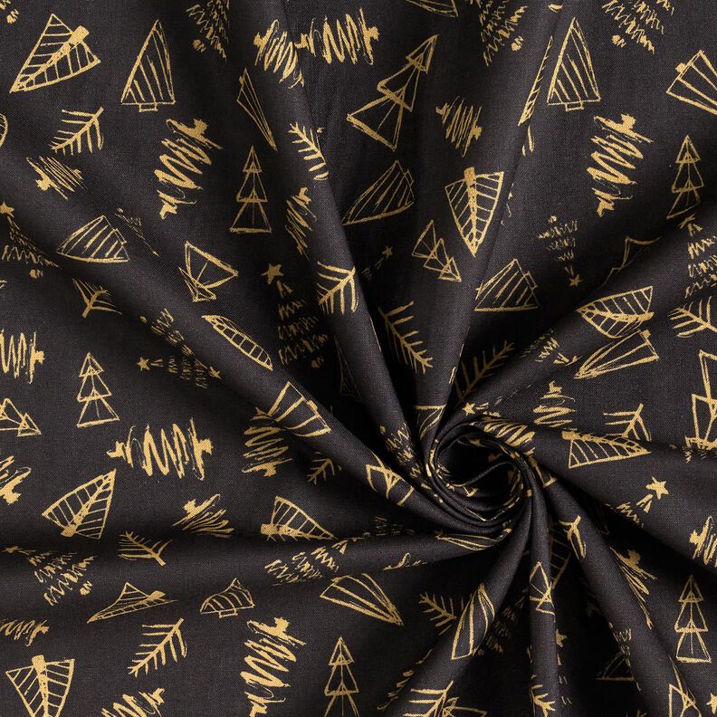 Tecido de algodão Cretone Pinheiros elegantes – preto/dourado,  image number 3