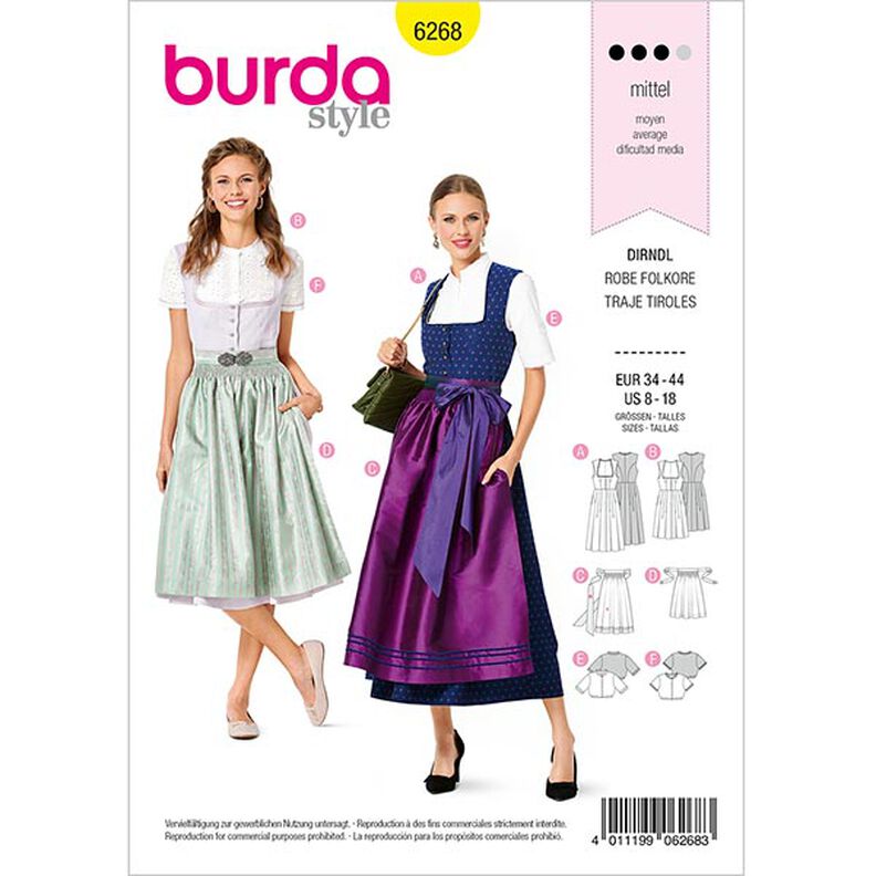 Vestido tradicional da Baviera, Burda 6268 | 34-44,  image number 1