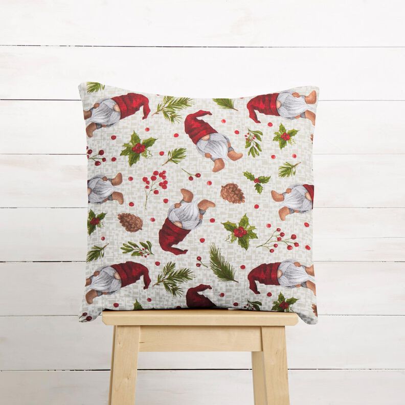 Tecido para decoração Lona Duende com gorro – bege claro/vermelho escuro,  image number 6