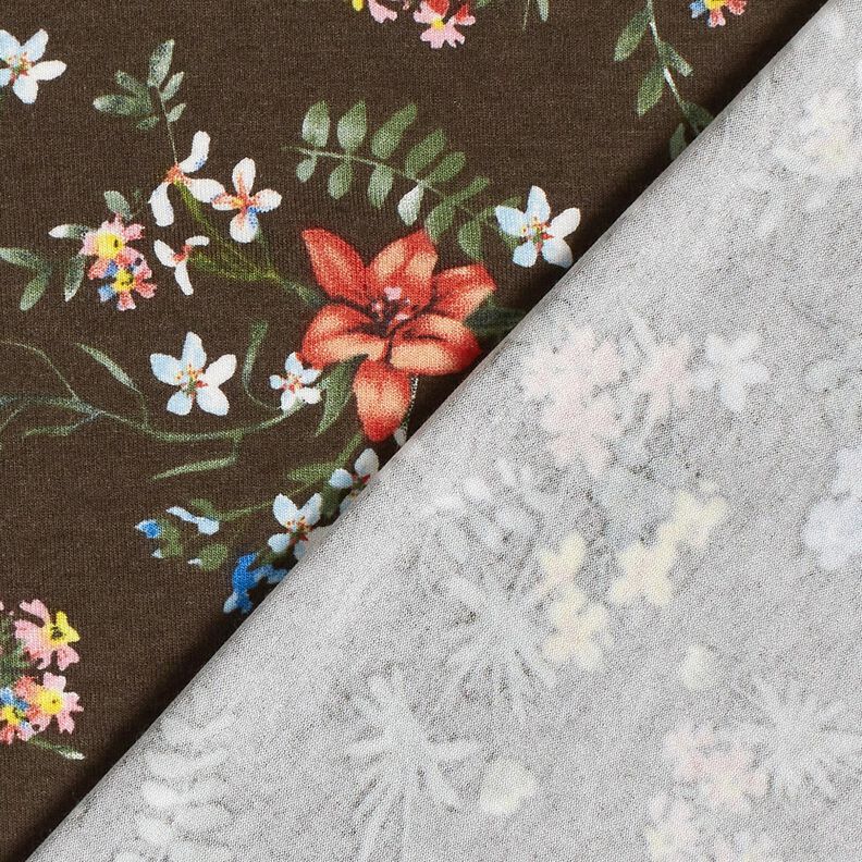 Jersey de viscose Florzinhas – castanho escuro/vermelho-fogo,  image number 4