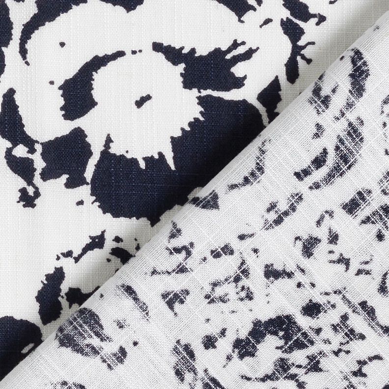 Mix de linho e viscose Flores abstratas – branco/azul-noite,  image number 4