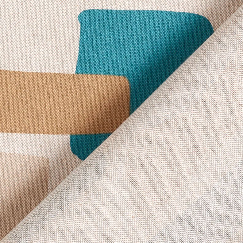 Tecido para decoração Meio linho Panamá Formas abstratas – natural/azul petróleo,  image number 4