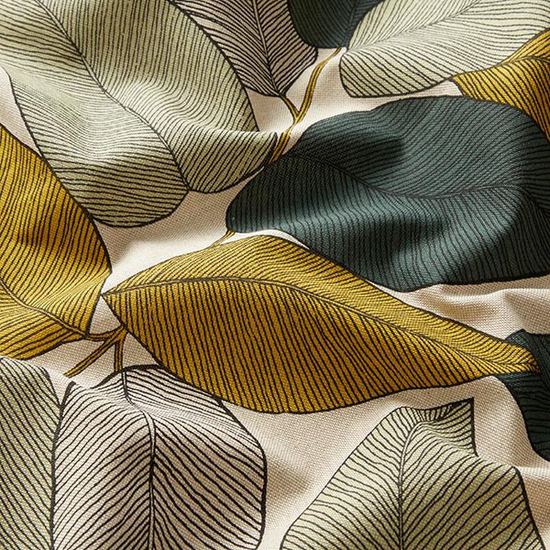 Tecido para decoração Meio linho Panamá Folhas grandes – verde/natural,  image number 2
