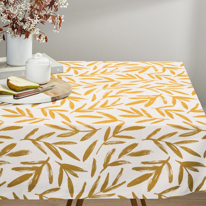 Tecido para decora&ccedil;&atilde;o Meio linho Panam&aacute; Folhas minimalistas &ndash; mostarda/natural,  image number 7