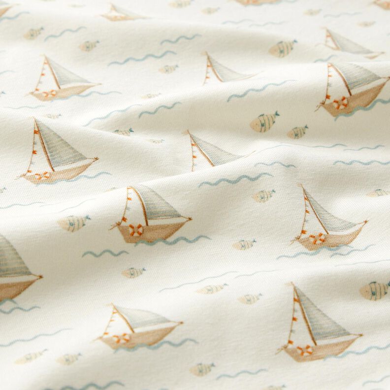 Jersey de algodão Veleiros e peixes Impressão Digital – branco sujo,  image number 2