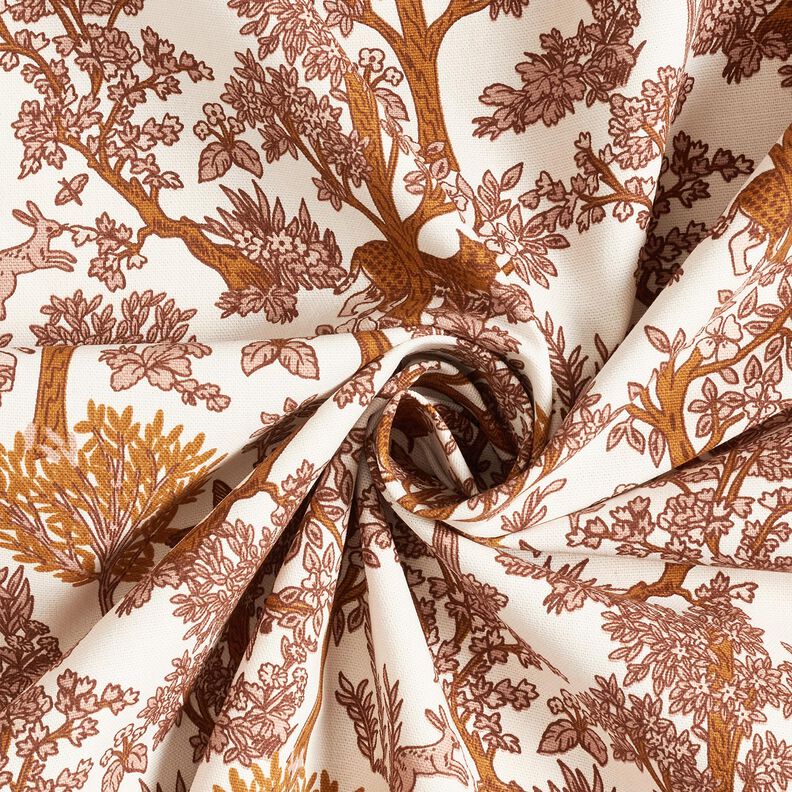 Tecido para decoração Meio linho Panamá Animais na floresta – branco/cor de caramelo,  image number 3