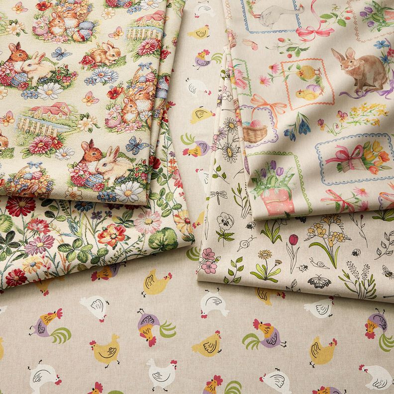 Tecido para decoração Gobelina Coelhinhos de Páscoa no jardim – bege claro/baga,  image number 5