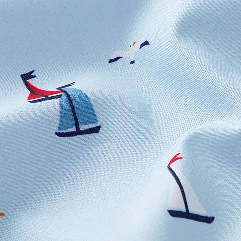 Popelina de algodão Barcos à vela e gaivotas – azul-celeste,  image number 2