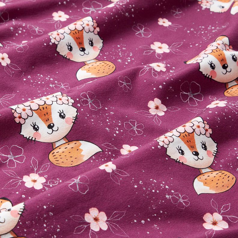 Jersey de algodão Raposa com flores | Glitzerpüppi – uva/laranja-pêssego,  image number 2