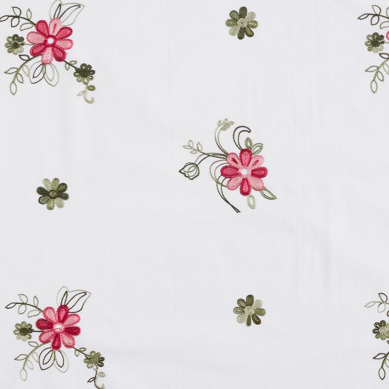 Popelina de algod&atilde;o Bordado Ramos de flores &ndash; branco/baga,  image number 1