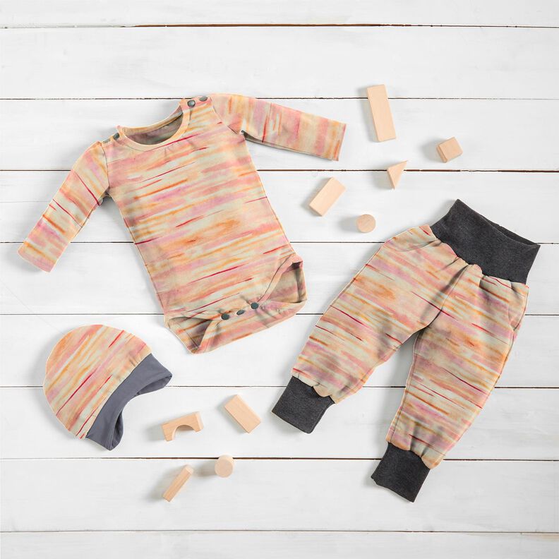 Jersey de algodão Riscas esbatidas em aguarela Impressão Digital – laranja-pêssego/pink,  image number 6