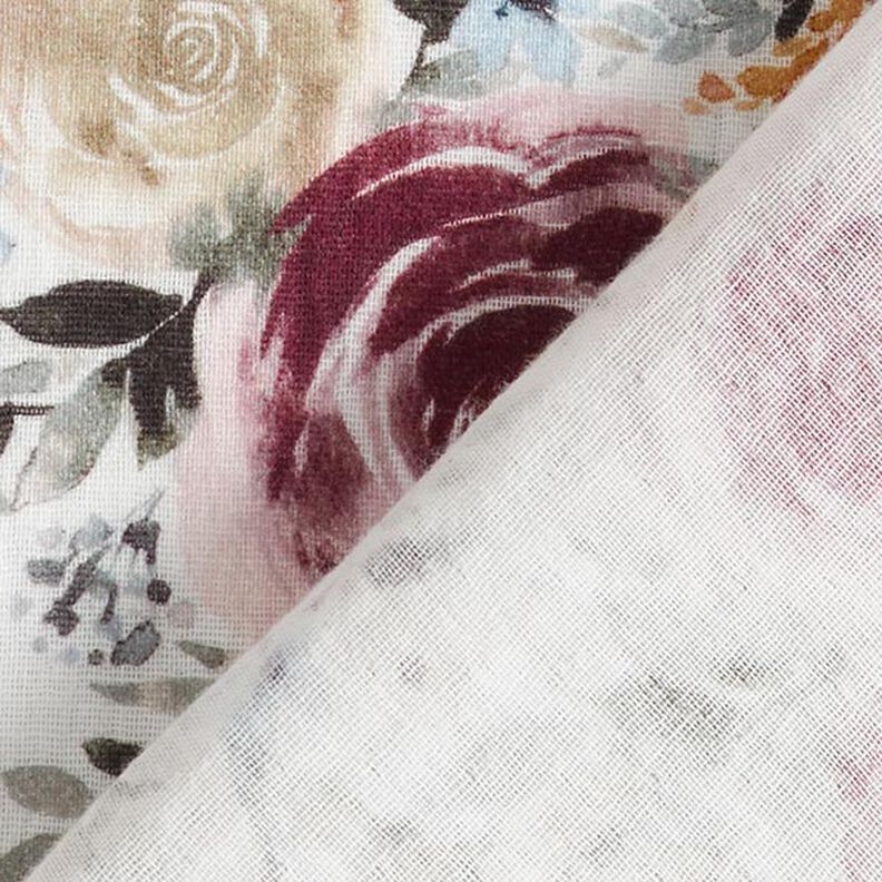 Musselina/ Tecido plissado duplo Rosas aguarela Impressão Digital – branco,  image number 5