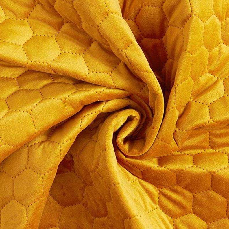 Tecido para estofos Veludo acolchoado Favos de mel – mostarda,  image number 3
