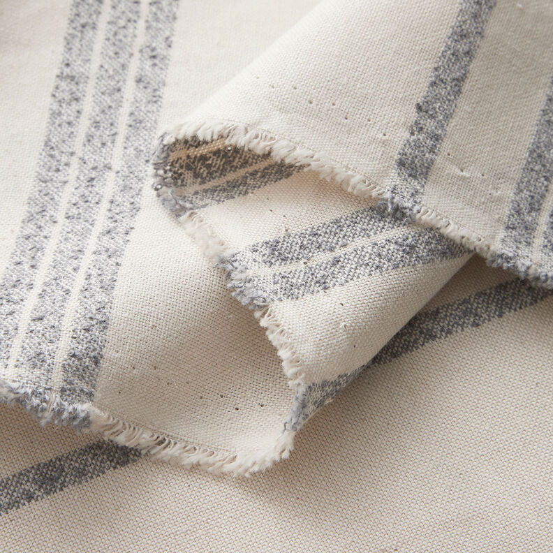 Tecido para decoração Meio linho Panamá Riscas entretecidas – azul aço/natural,  image number 3