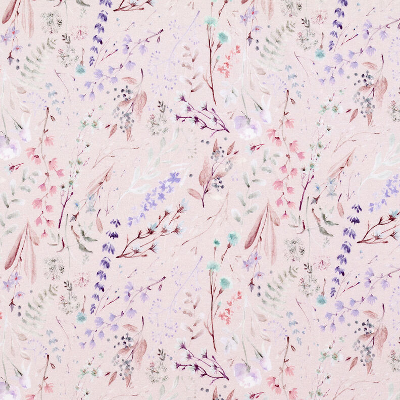Jersey de viscose Flores e folhas delicadas – rosa-velho claro,  image number 1