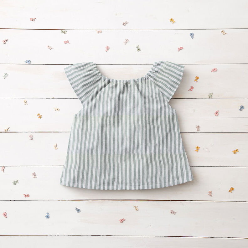 Musselina/ Tecido plissado duplo Dupla face Riscas – verde amarelado/branco,  image number 6