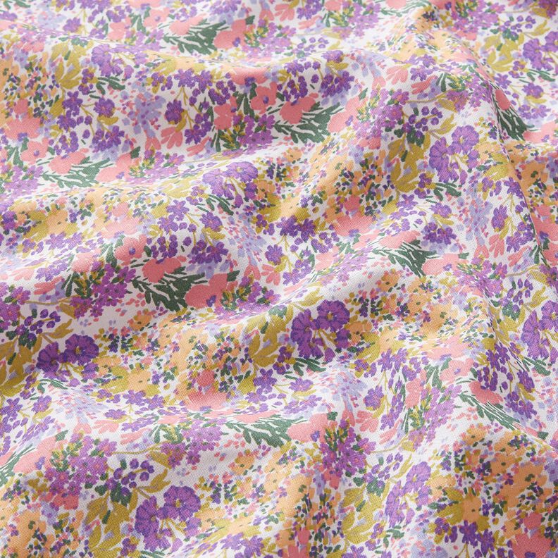 Tecido de algodão Cretone Mar de flores – branco/lavanda,  image number 2