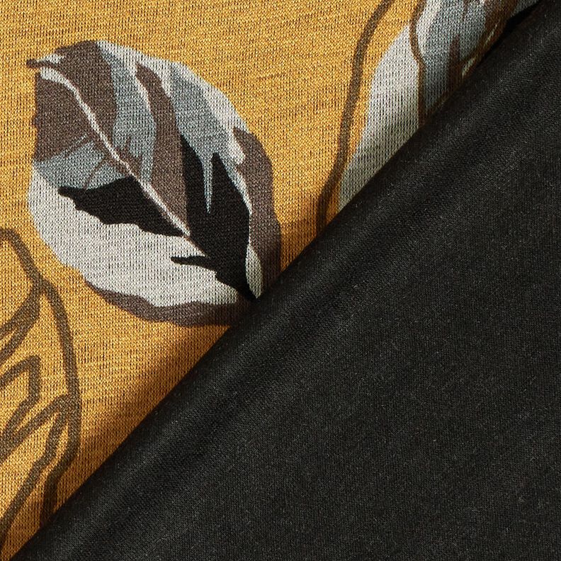 Jersey de viscose Folhas de outono grandes – amarelo-caril/cinza ardósia,  image number 4