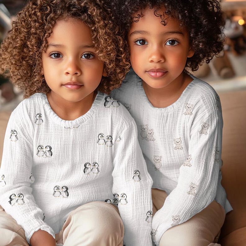 GOTS Musselina/ Tecido plissado duplo Ursos amigáveis Impressão Digital | Poppy Fabrics –,  image number 5