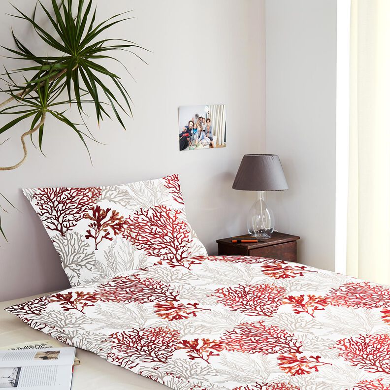 Tecido de algodão Cretone Grandes corais – branco/laranja-pêssego,  image number 8