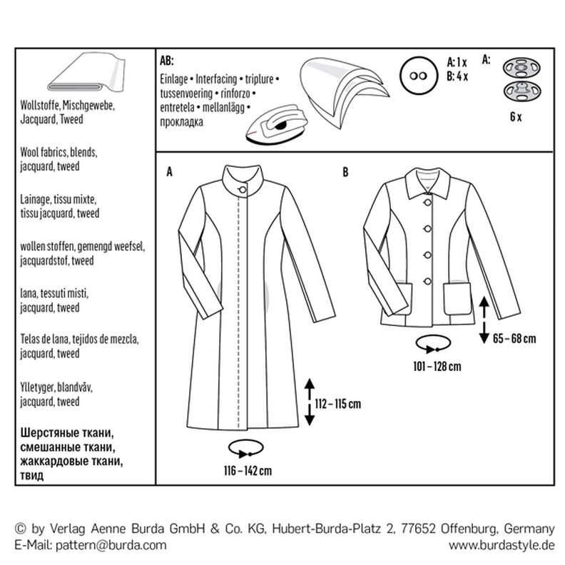 Sobretudo | Casaco, Burda 6461 | 34 - 46,  image number 5