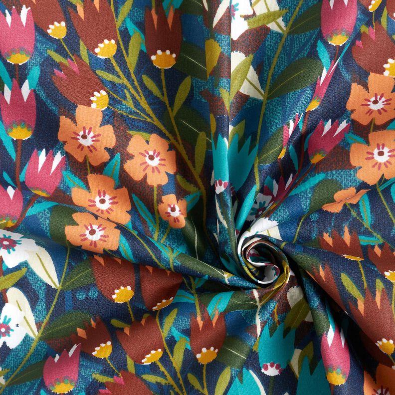 Algod&atilde;o revestido Mistura de flores &ndash; azul petr&oacute;leo/bordeaux,  image number 3