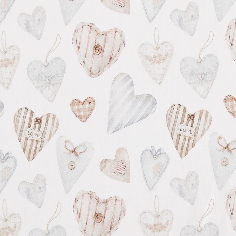 Jersey de algodão Corações de aguarela Impressão Digital – marfim/cinza claro,  image number 1